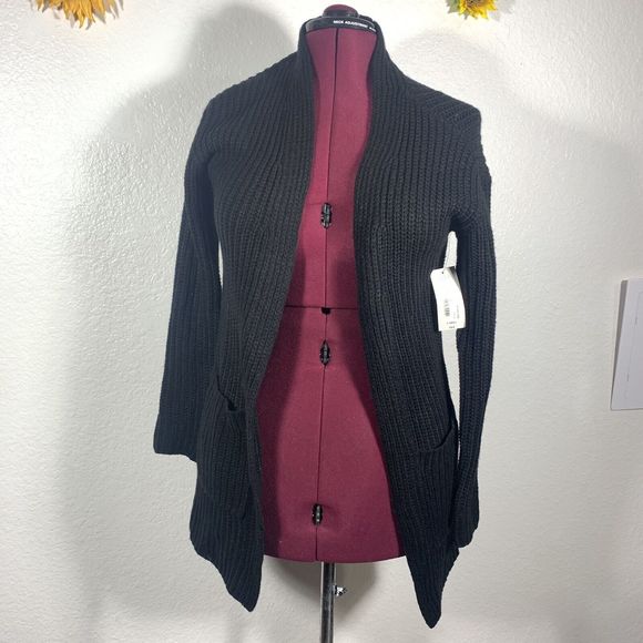 ANA - A New Approach - NWT Black Knit Pocket Sweater Open Cardigan Size XS Women - Picture 9 of 9